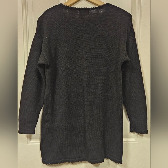 Gold Silver Sequin Bow Embroidery knit ramie cotton black sweater size M - Picture 11 of 14